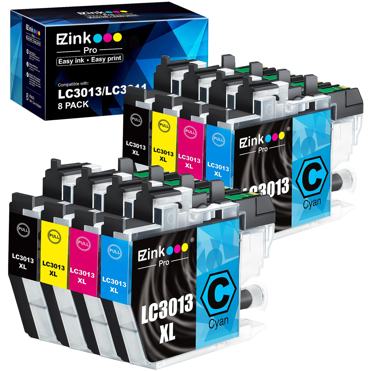 E-Z Ink Pro Compatible Ink Cartridges Replacement for Brother LC3013 LC3011 LC3013XL LC-3013 to Work with Brother MFC-J491DW MFC-J497DW MFC-J895DW MFC-J690DW (2 Black, 2 Cyan, 2 Magenta, 2 Yellow) E-Z Ink Pro