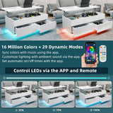 HOMMPA 40'' Lift Top Coffee Table for Living Room, White Coffee Tables with Storage, LED Modern Coffee Table Rectangular White Gloss, Flip Top Center Table with 2 Drawers and Hidden Compartment HOMMPA