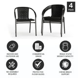 Flash Furniture Lila Modern Rattan Indoor/Outdoor Stackable Dining Chairs, Stacking Rattan Bistro Chairs for Patio or Restaurant, Set of 4, Black Flash Furniture