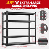 Lauxery Heavy Duty Garage Shelving, 5-Tier Storage Rack 3000LBS Capacity 48" W x 72" H x 24" D, Adjustable Storage Shelves, Boltless Assembly Shelving Unit for Workshop, Basement & Garage Organizer Lauxery
