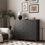 Dresser for Bedroom with 8 Drawers, Farmhouse Wood Chest of Drawers, Wide TV Stand Closet Storage Furniture with Metal Handle, Modern Clothes Organizer for Hallway, Living Room, Entryway, Black Xixini