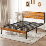 Sweetcrispy Full Size Bed Frame with Headboard, 800LBS Mattress Foundation with All Sturdy Metal Support, Under Bed Storage, No Box Spring Needed, Easy Assembly, Rust Brown Sweetcrispy