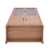 Manhattan Comfort Jodie Bookcase with 6 Adjustable Shelves, Tempered Glass Doors and Ribbed Wood Accents, Mid-Century Modern Book Shelf for Home Office & Living Room Storage, Set of 1, Maple Manhattan Comfort