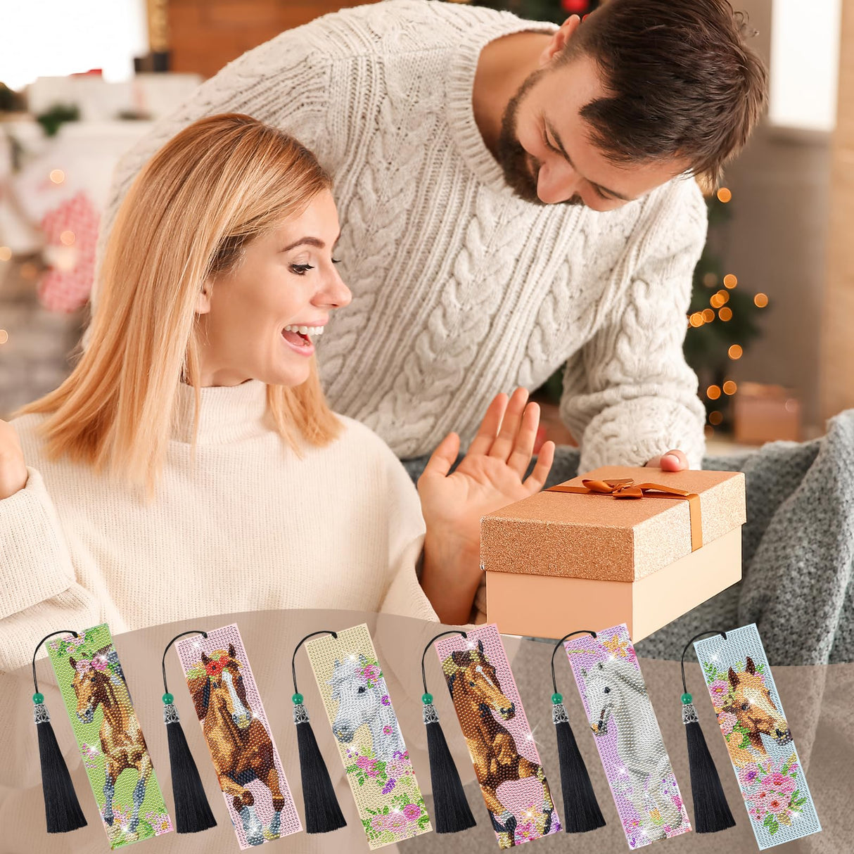 Sitsink Diamond Horse Art Kits - 6 Pc Diamond Painting Bookmarks with Tassels, Acrylic Book Markers for Adults, Horse Lover Gifts Sitsink