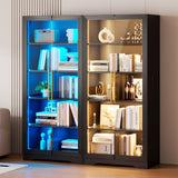 LVSOMT Display Cabinet with Glass Doors, 65" Tall Bookcase with 3 LED Lights/Human Body Sensor, 5 Tier Display Cases for Collectibles, Adjustable Storage Shelves, Home Office, Living Room, Black LVSOMT