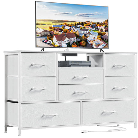 Furnulem White Dresser for Bedroom, Wide Chest of Drawers with Power Outlet for 55" TV Stand Entertainment Center, Deep 8 Drawers for Storage in Living Room,Entryway,Hallway,Closet(White) Furnulem