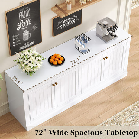 AMERLIFE 72" Farmhouse Sideboard Buffet Cabinet with Barn Doors, Storage Console Table with Adjustable Shelves, Coffee Bar/TV Stand for Living Room, Kitchen, Entryway, White AMERLIFE