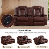 YIORTWO Power Recliner Sofa Set - Breathable Leather Power Recliner Sofa,Living Room Furniture with USB Charging, LED Lights,Hidden Storage Buckets, Stainless Steel Cup Holders(Loveseat,Brown) YIORTWO