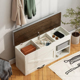ChooChoo Storage Bench with Cushion, Shoe Bench with Lift Top Storage, Adjustable Shelf, Shoe Cabinet for Entryway, Living Room, Bedroom, Soft White & Brown ChooChoo
