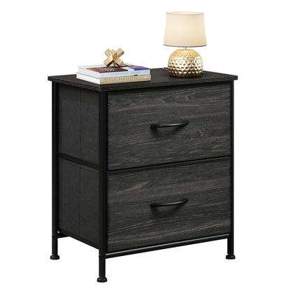 WLIVE Night Stand, Small Dresser with Drawers, Dresser for Bedroom with 2 Fabric Drawer, Black Bedside Table End Table, Dorm Nightstand, Closet Organizer, Charcoal Black Wood Grain Print