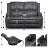 Yolsali Loveseat Recliner Sofa, Manual Reclining Loveseat with Removable Armrest, Dutch Velvet Recliner Loveseat for Adults with 2-Tier Cushions, USB Charging Ports, Cup Holders - Grey Yolsali