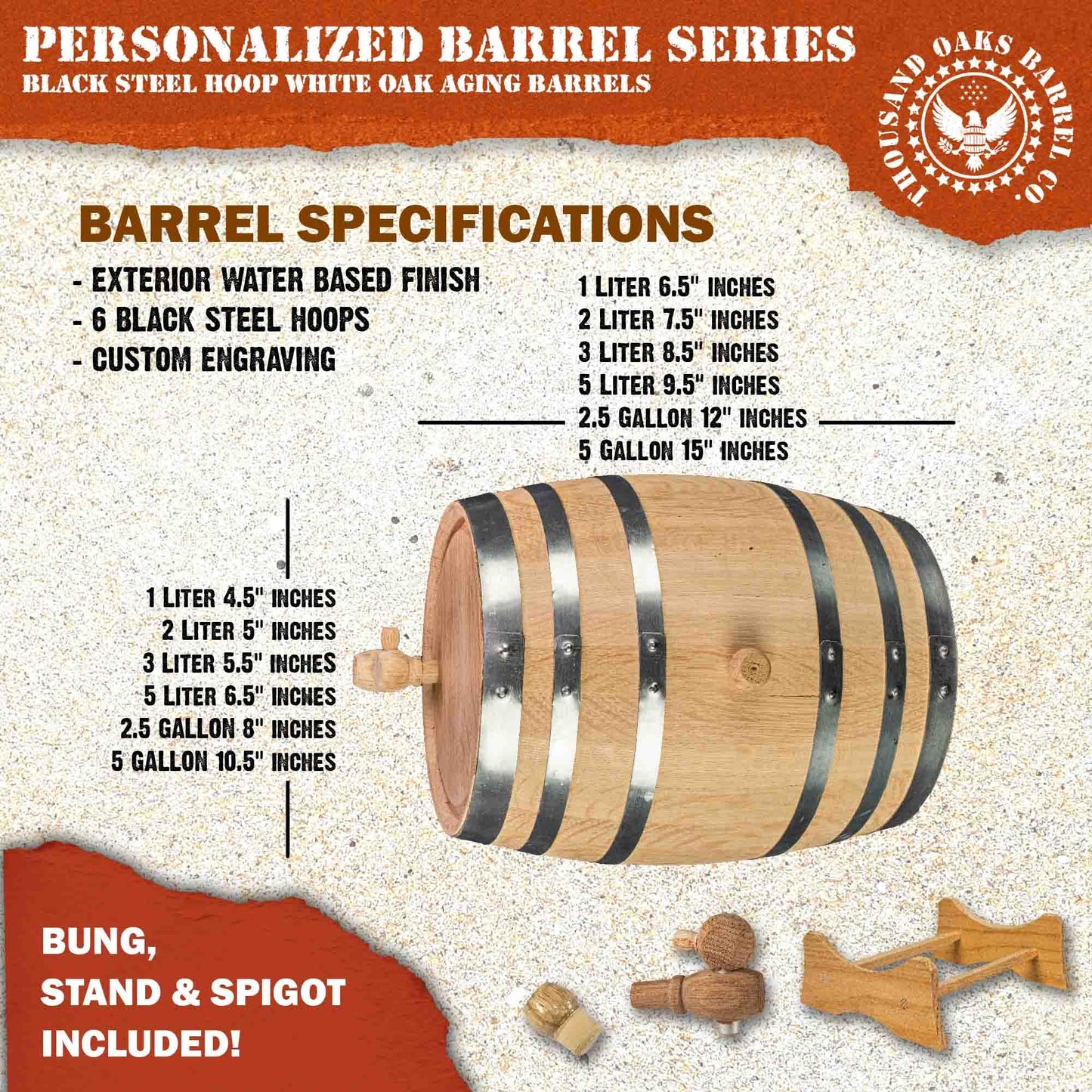 Personalized 5 Liter Oak Wine Barrel (1 Gallon) | Premium Toasted, American Small Wine Barrels For The Home Wine Maker & Craft Distiller | Engraved - WoodArtSupply