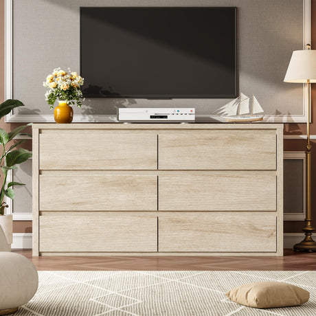GarveeHome 6 Drawer Dresser for Bedroom, Wide Wood Chest of Drawers Handle Free, Large Modern Dresser Storage Cabinet for Living Room, Hallway Entryway GarveeHome