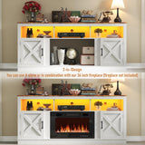 jiteentarou Farmhouse TV Stand for 70/75/80 Inch TV, 32”Tall Entertainment Center w/LED Light, Large Media Console Cabinet w/Barn Doors & Adjustable Shelves for Living Room, White jiteentarou