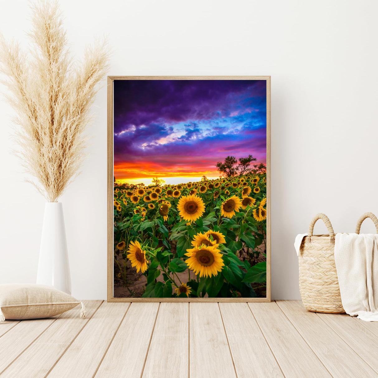 Modern Merch Sunflower Diamond Art Kits for Adults, Sunset Landscape 5D Diamond Painting for Adults, DIY Sunflower Wall Art Cross Stitch Kits, Full Round Drill 12x16in Modern Merch