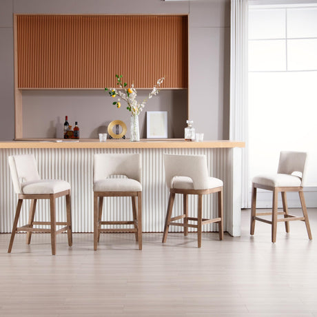 DM Furniture Farmhouse Bar Stools Set of 4, 26" Counter Height Barstools, Linen Upholstered Barstools with Open Back for Kitchen Island/Breakfast Bar/Home Pub, Beige DM Furniture