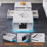Svimi Modern Coffee Table & 65" TV Stand Set of 2, LED Entertainment Center with Power Outlets/Hidden Storage (White Coffee Table + White TV Stand) Svimi