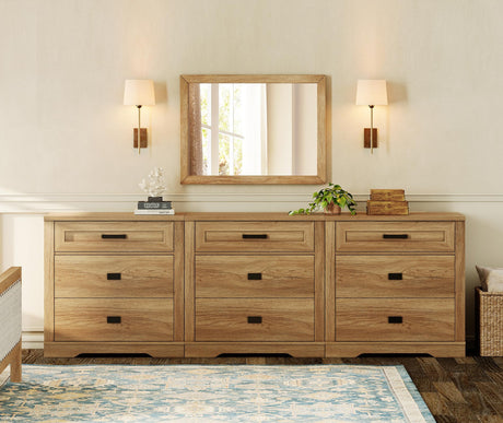 WAMPAT 3-in-1 Rustic Dresser Combo, Large Storage Chest of Drawers, 94.5" Wide Farmhouse Media Console, Vintage Oak WAMPAT