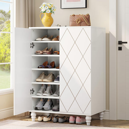 Tribesigns Shoes Organizer Cabinet with Adjustable Shelves and Solid Wood Legs, Shoe Storage Cabinet with Door, 7-Tier Wooden Shoes Rack Cabinets for Entryway (White) - WoodArtSupply