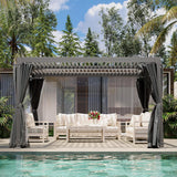 10' × 10' Louvered Pergola, Outdoor Aluminium Canopy with Adjustable Roof Curtains and Netting for Patio, Deck, Garden, Yard, Beach. (Black) GAZEBEST