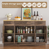 Vongrasig Buffet Cabinet with Drawers, 53” Large Sideboard Buffet Kitchen Storage Cabinet, Modern Farmhouse Coffee Bar with Shelves and Doors, Wood Buffet Table for Kitchen, Dining Room, Rustic Brown Vongrasig