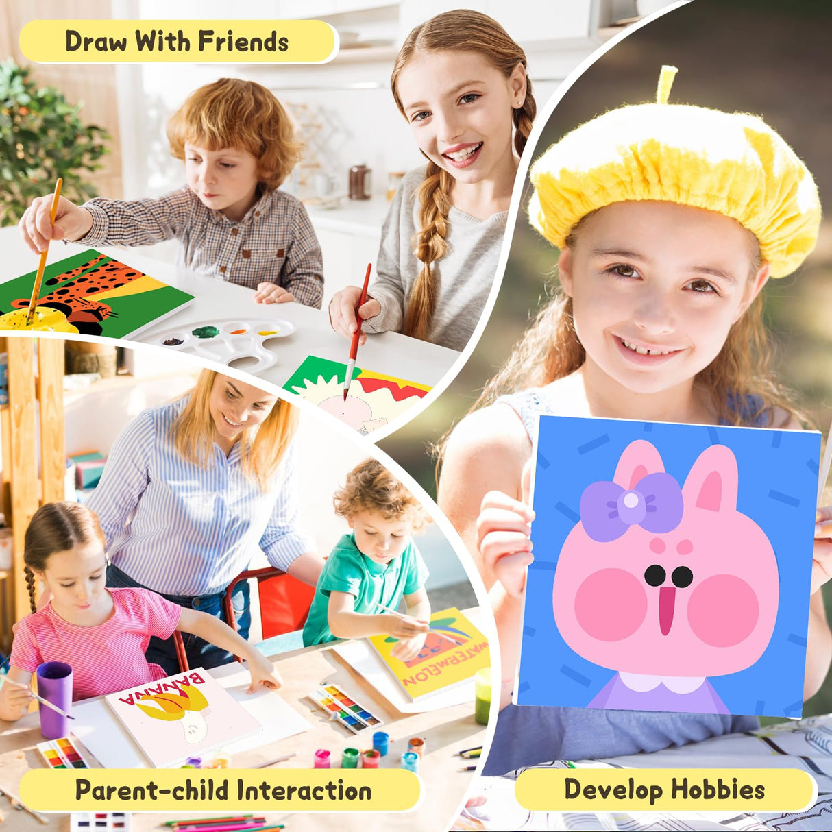 4 Pack Paint by Numbers Kit for Kids with Wooden Frame, Animals Easy Framed Paint by Numbers for Kids Age 4-8-12, DIY Simple Acrylic Oil Kids Painting by Numebrs Kit for Home Wall Decor (8x8 Inch) Offito