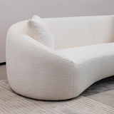 Minimalist Curved Sofa 3 Seater Boucle Teddy Velvet Fabric Upholstered Sofa, Tight Curved Back Velvet Cloud Sofa for Living Room Apartment Office (White+Teddy) mr.waiba