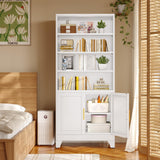 pozdeg 71" Metal Bookcases and Bookshelves with 2 Doors and 4 Adjustable Shelves, Tall White Storage Cabinet Industrial Modern Open Display Book Shelf for Living Room, Bedroom, Office (White) pozdeg