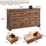 T4TREAM Farmhouse 7 Drawers Dresser for Bedroom, 54" Wide Wood Chest of Drawers w/Natural Texture & Metal Handle, Rustic Storage Dressers Organizer for Living Room, Hallway, Reclaimed Barnwood T4TREAM