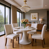 Set of 6 Beige Upholstered Dining Chairs – Farmhouse Kitchen Chairs with High Back, Solid Rubberwood Legs, Padded Foam Seat & Bronze Nailhead Trim, Comfortable Dining Room Chairs for Home COLAMY