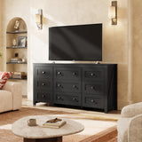 WLIVE Farmhouse 9 Drawer Dresser, 63" Wide Dresser Storage Organizer, Wood Dresser for Bedroom,TV Stand for 70 inch TV, Chest of Drawers for Living Room, Hallway, Ball Bearing Slide (Black) WLIVE