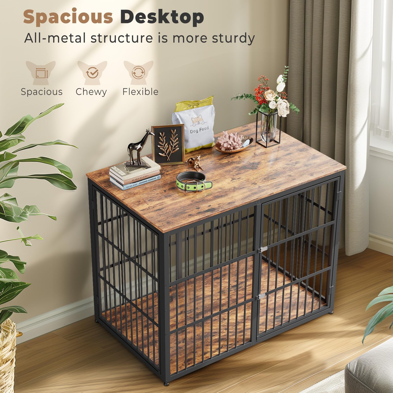 Lyromix 48'' Dog Crate Furniture with 3 Doors,Wooden Dog Crate End Table Heavy Duty Indoor Combination Dog Cage for Medium to Large Dogs, Multiple Units Can be Combined - WoodArtSupply