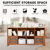 DUDUSHIMAN 8 Cube Storage Organizer Bookshelf with 2 Doors, 2-Tier Mid Century Modern Bookcase, 63" Long Horizontal Cubby Shelf, Wood Bookcase for Small Spaces Living Room DUDUSHIMAN