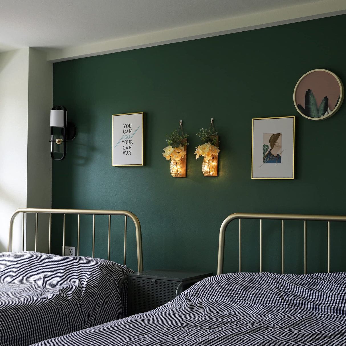 HOMKO Rustic Wall Decor, Mason Jars Wall Sconces with Remote Control Multi-Mode LED Lights, Hanging Farmhouse Decor (Set of 2) - Rustic Brown HOMKO