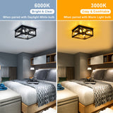 eyassi Wooden Flush Mount Ceiling Light, 4-Light Rustic Farmhouse Light Fixtures, Industrial Square Ceiling Light Fixture with E26 Socket for Kitchen Entryway Living Room Dining Room Bedroom eyassi