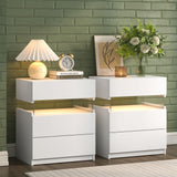 i-aplus Night Stand set 2 LED Night Stand for Bedroom Modern LED Bedside Table with 3 Drawers End Side Table i-aplus