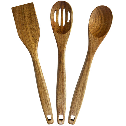 TB Home 3 Piece Acacia Wood Kitchen Utensils Set, Wooden Cooking Utensils Set