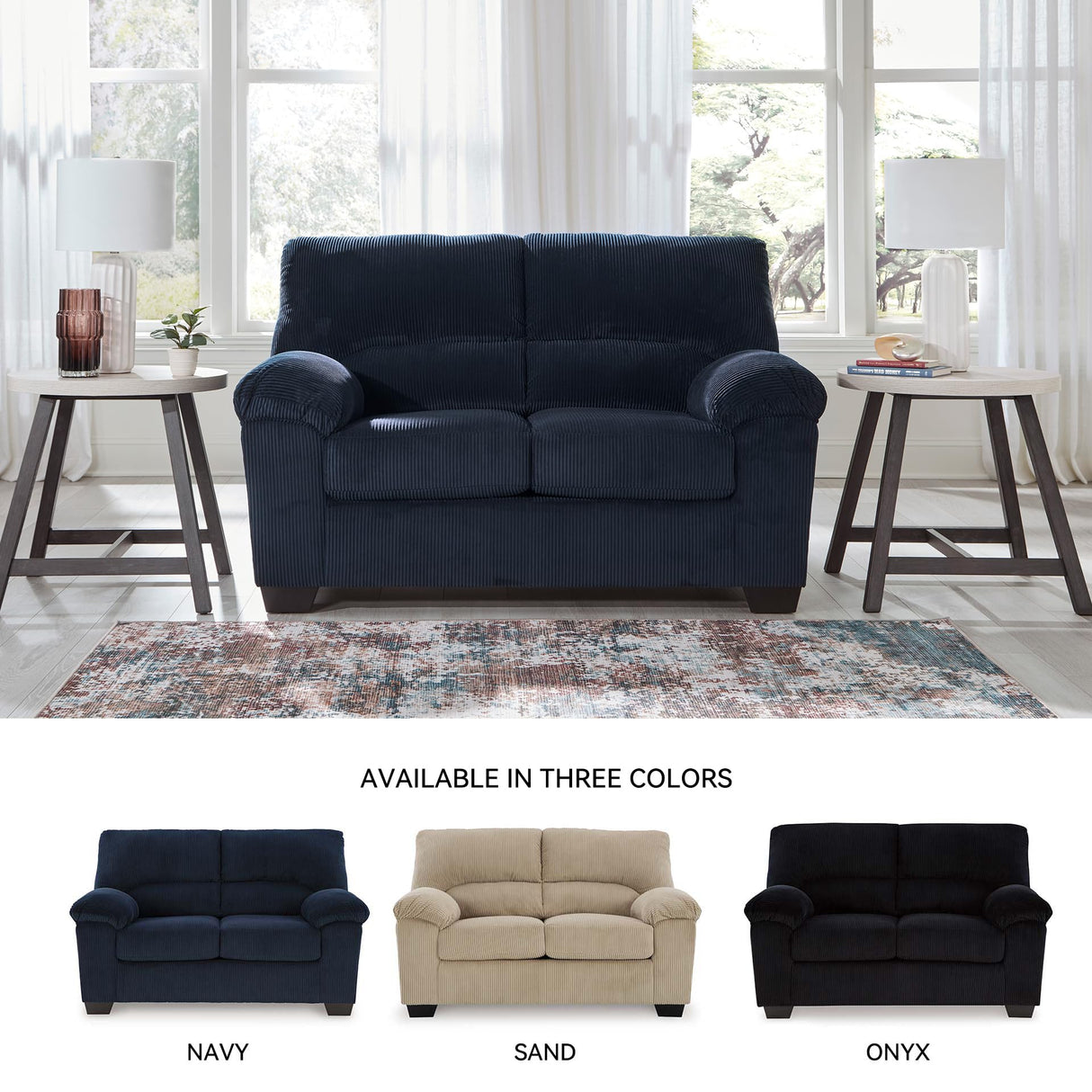 Signature Design by Ashley SimpleJoy Contemporary Loveseat for Living Room, Blue Signature Design by Ashley