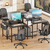 Furologee 2 Person Gaming Desk with LED Lights, 71 Inch Computer Desk with Power Outlets and Monitor Stand, Double Desk with Storage Bag and Headphone Hooks, Study Writing Table for Home Office, Black Furologee