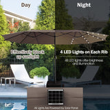 Giantex 15 FT Double Patio Umbrellas with 48 Solar LED Lights, Auto-Charging Panel, Crank System, Outdoor Extra-Large Rectangle Market Table Umbrella for Garden Deck Backyard Beach Pool (Coffee) Giantex