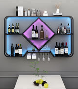 PIKYsailed Metal Wine Rack Wall Mounted with Led Light, Modern Bar Shelves Wall Mounted with Glass Holder, Multi Functional Liquor Shelf Wall Mounted for Home Bar, Kitchen & Dining Room (Black, 47) PIKYsailed