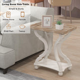 Kinfant Set of 2 Farmhouse Accent End Table with Natural Tray, Solid Wood Frame Rustic Side Table with Shelf, Nightstand for Dinning, Living Room, Bedroom Kinfant