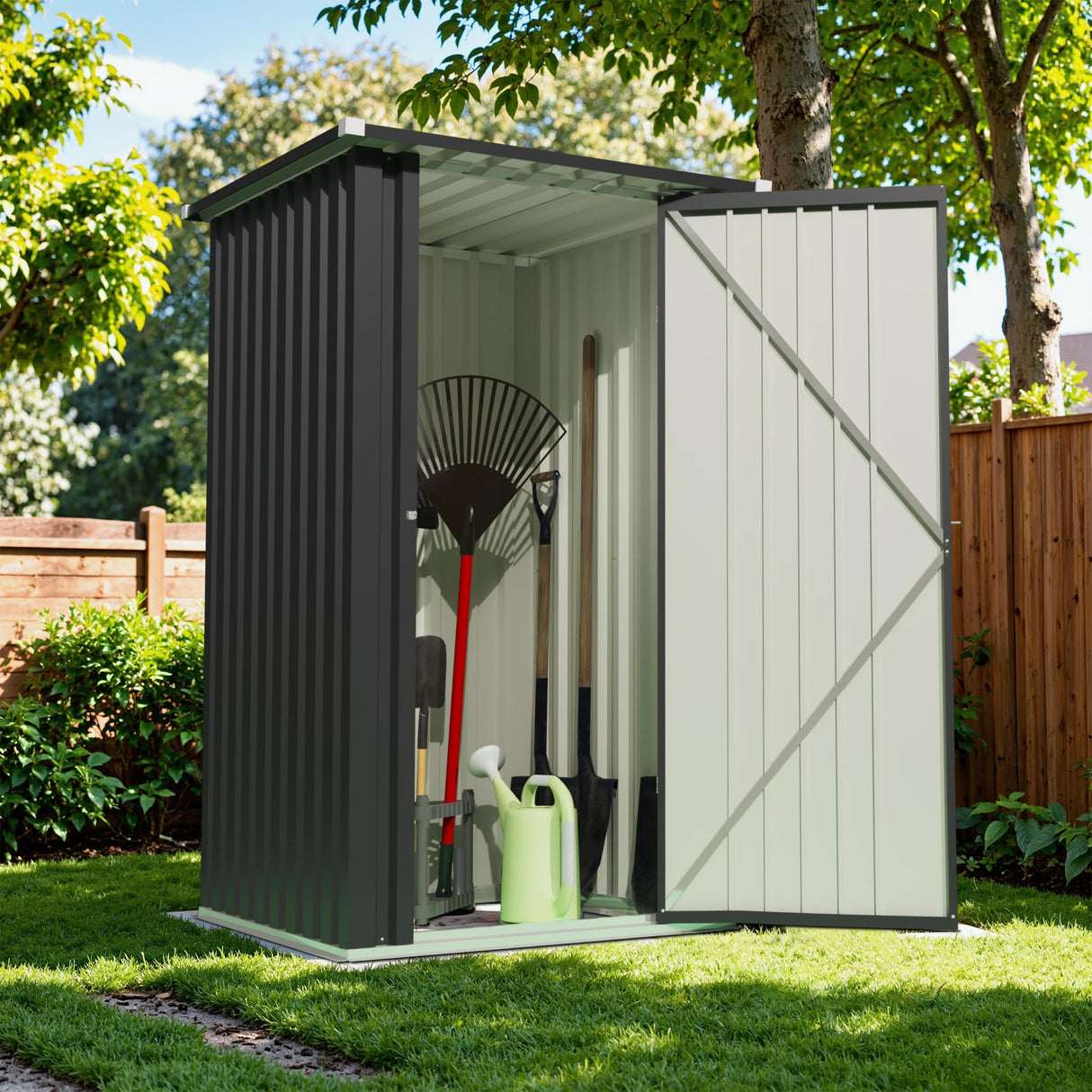 Devoko 3x3 FT Outdoor Storage Shed, Small Garden Tool Shed with Single Lockable Door, Metal Tool Storage Shed with Sloping Roof, Outside Shed for Backyard Patio Lawn, Black Devoko
