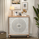 LOHDLE Carved Cabinet with 2 Door and Adjustable Shelf, Antique Wood Sideboard Buffet Storage Cabinet, Rustic Accent Cabinet Credenza for Living Room Entryway Bedroom (Rustic Brown) LOHDLE