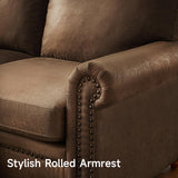 ONBRILL 84" Faux Leather Couch, Mid-Century Modern Couch w/Brass Nailhead Trim, 3 Seater Sofa Couch w/Rolled Arm, Pocket Spring Cushions, Gourd Feet, Dark Brown Couch Leather Sofas for Living Room ONBRILL