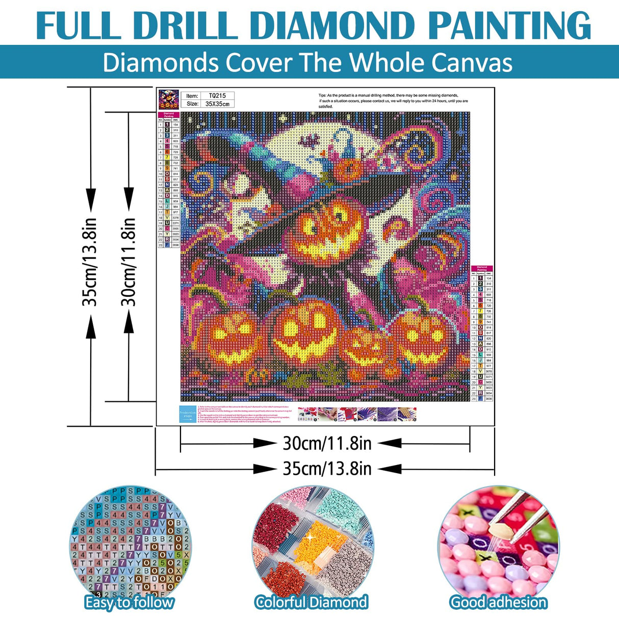 Halloween Pumpkin Moon Diamond Art Kits for Adults, 5D Winter Diamond Painting Kits for Adults Beginners,DIY Full Round Drill Diamond Dot Painting Gem Art Kits for Adult,Home Wall Decor 13.8x13.8 Inch VCLKDIY