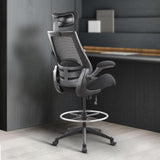 BOLISS High-Back Ergonomic Computer Office Drafting Desk Chair Adjustable Headrest,with Flip-Up Arms Molded Foam Seat Cushion and Lumbar Support and Big Foot Ring-Black BOLISS