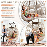 RADIATA Hanging Double Egg Chair with Stand, Oversized 2 Person Swing Egg Chairs Outdoor Indoor, 700Lbs Sturdy Loveseat Wicker Chair with Comfy Thick Cushion for Patio Backyard Balcony Porch, Beige RADIATA