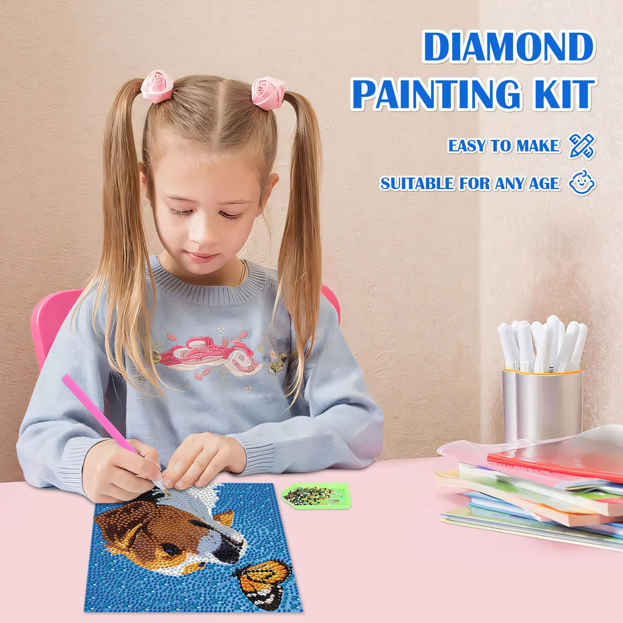 Leixonl Diamond Art Kits for Kids with Framed (7 in) Cartoon Animals DIY Gem Art Painting - Arts & Crafts Gifts for Beginners & Teens (Dog) Leixonl