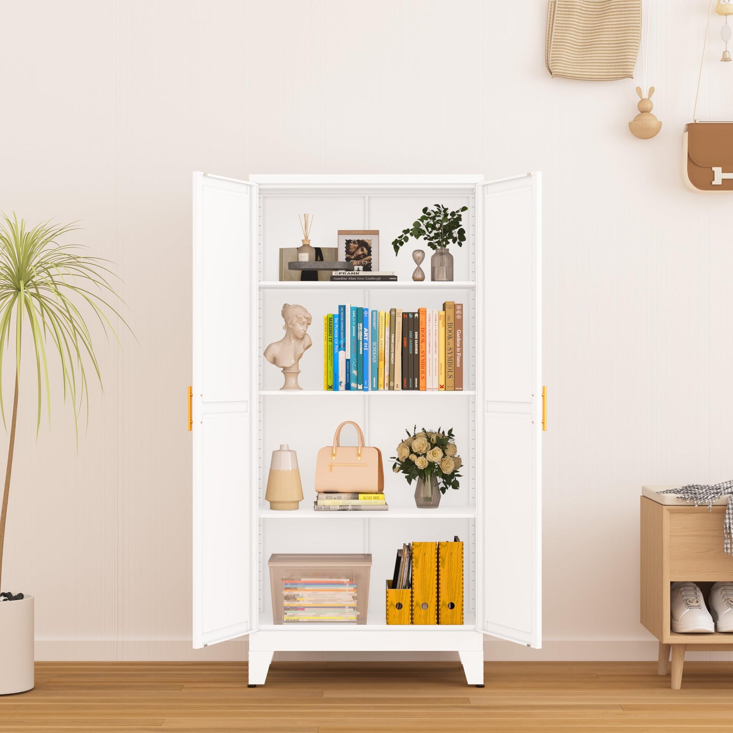 GAIOUS Metal Pantry Cabinet, Kitchen Pantry Storage Cabinets with 2 Door and 3 Adjustable Shelves, White Kitchen Pantry Cabinet, Freestanding Cupboard for Kitchen Dining Room Living Room Bath - WoodArtSupply